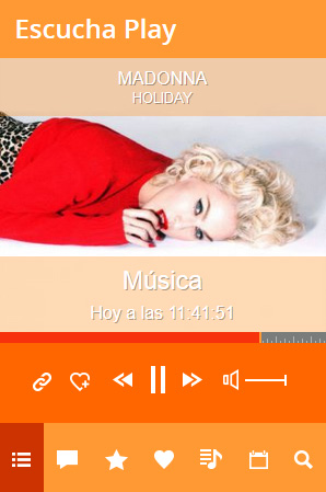 Reproductor Janus en Play FM mostrando una canción de Madonna