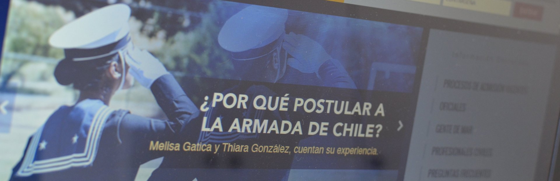 Pantalla mostrando sitio de admisión de la Armada de Chile