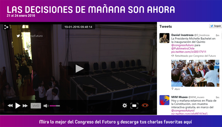 Pantallazo del sitio del Congreso del Futuro con Janus Player